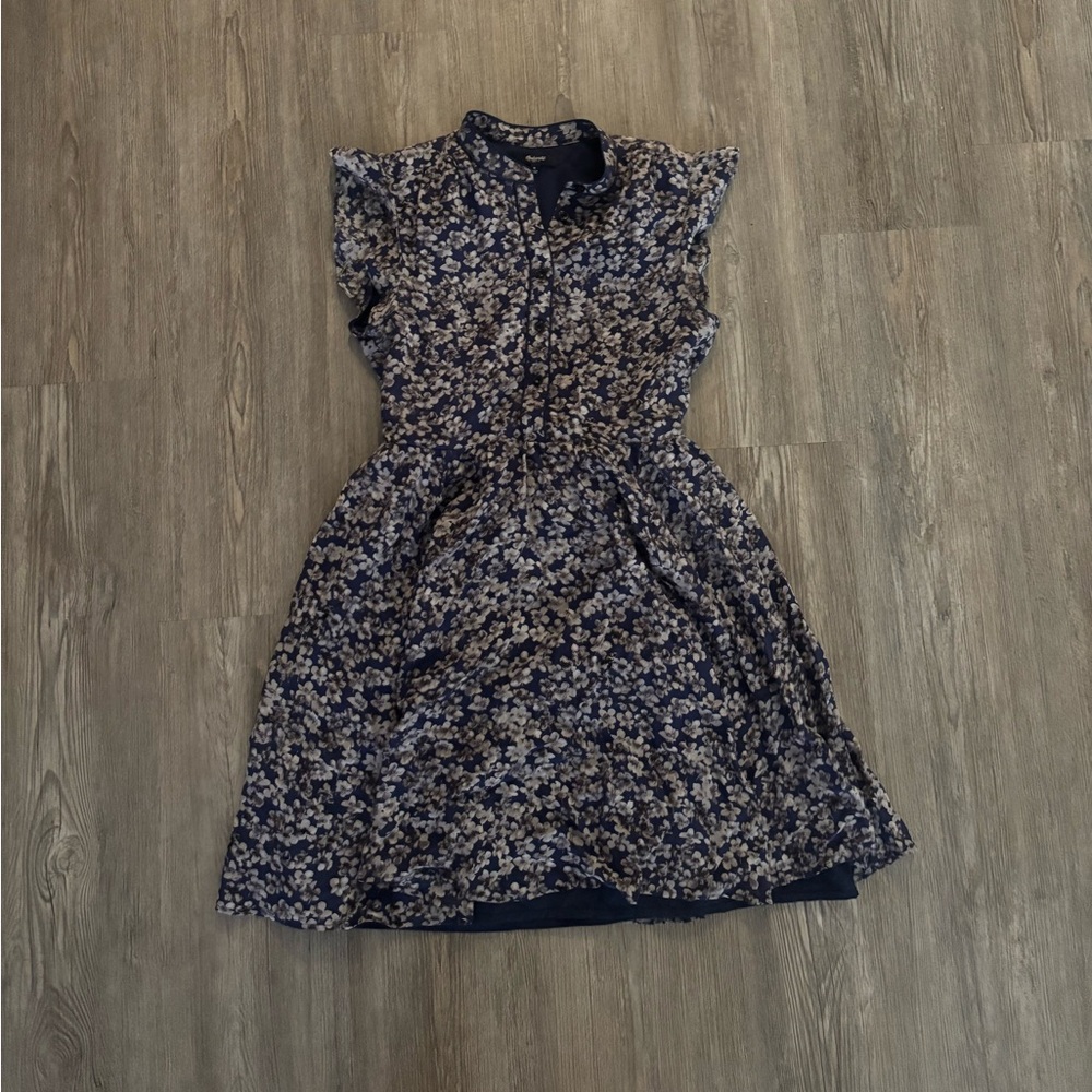 Madewell Printed Flowery Dress in Navy and Gray